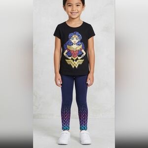 Girls 2 PC Outfit Size 6 Wonder Woman Tshirt GUC and New Athletic Works Pants